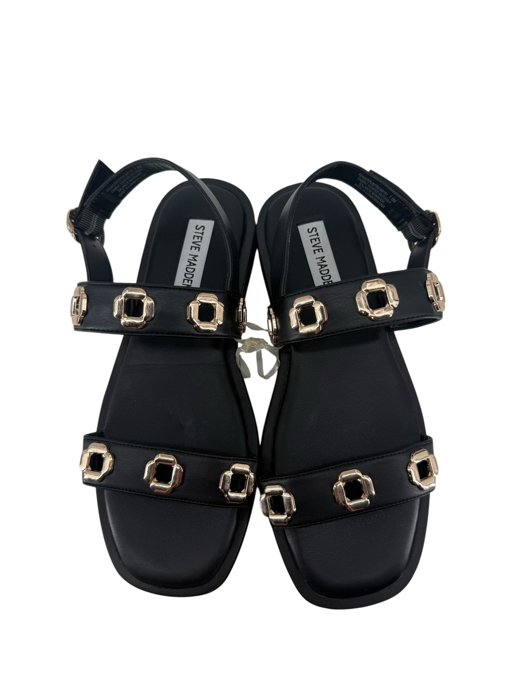 Steve Madden Tenacious Black Gold Studded Platform Sandals Womens 7.5 Gladiator - Picture 9 of 13